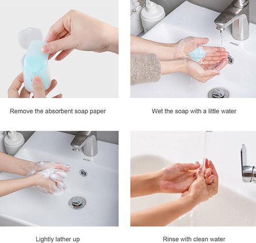 Sluswallow 100Pcs Green and Yellow Portable Soap Sheets, Mini Portable Travel Soap Paper Sheets Disposable Water Soluble Hand Washing Bath Scented Paper Camping Hiking and Shampoo for Outdoor