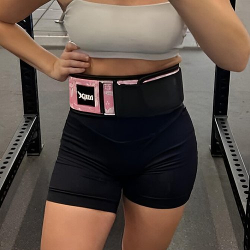 MexStrength Self Locking Neoprene Gym Weight Lifting Belts for Men Women, Lumbar Support Stability, Adjustable Design, Fit Straps, Deadlifts, Training, Bodybuilding, Small Pink