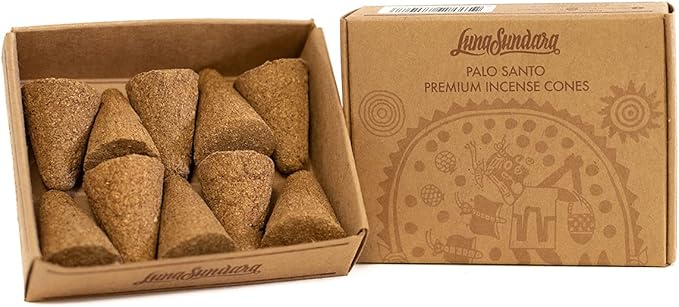 Luna Sundara Handmade Palo Santo Incense Cones (10 Cones Per Box) Sustainably Harvested Palo Santo from Peru