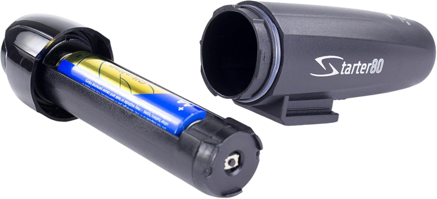 Serfas Starter Headlight, for Bicycles, E-Bikes, Mountain Bikes, and Road Bike, 80 Lumens, AA Battery, and Universal Handle Bar Mount Included