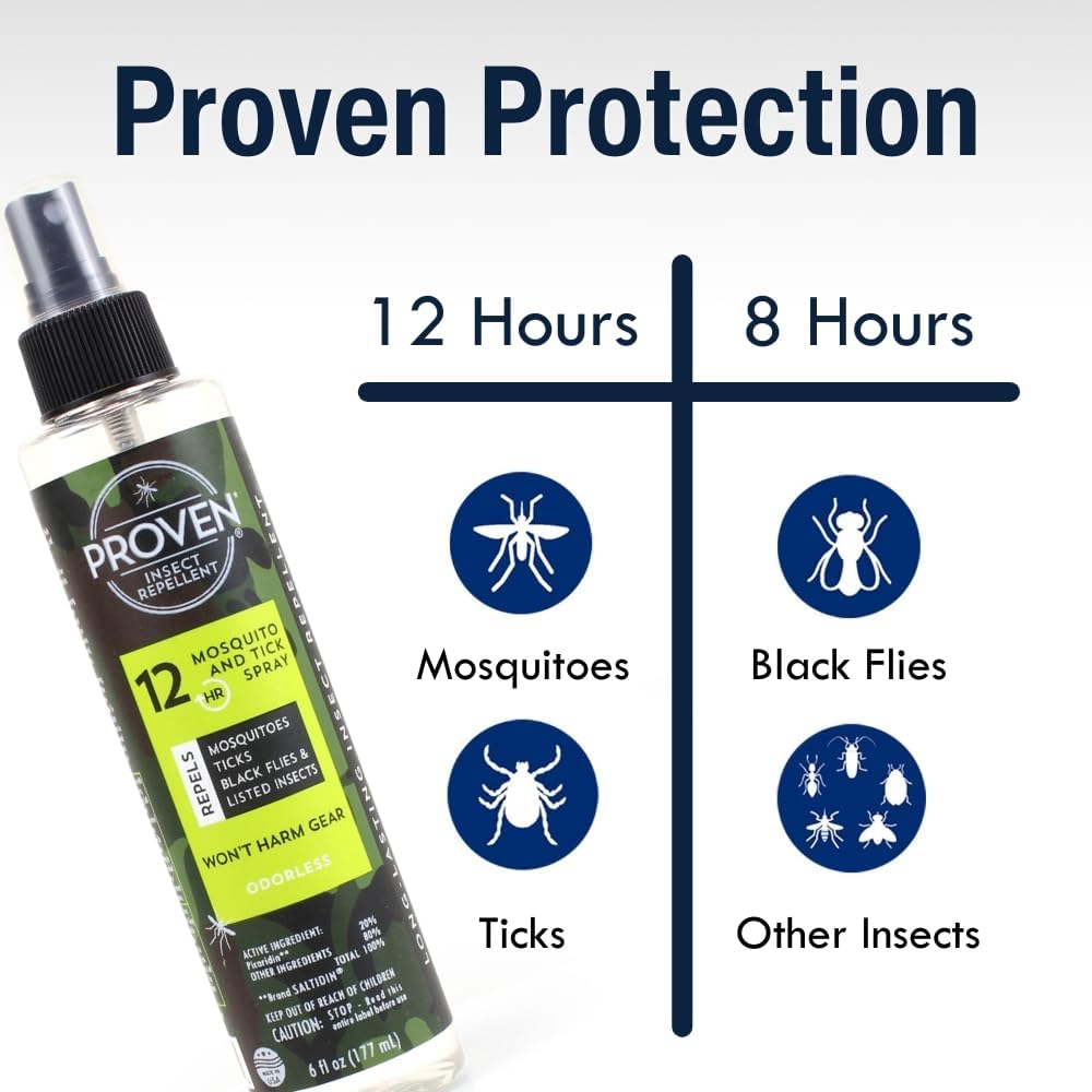 Proven Insect Repellent Spray, Keep Mosquitoes, Ticks and Flies Off, DEET Alternative Repellent, Up to 12-Hour Protection, Great for Camping or Hiking, 6 Ounce, Odorless Spray