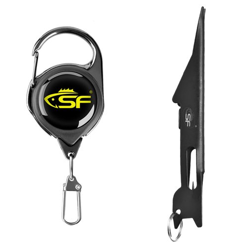 SF 2 in 1 Fishing Line Knot Tyer Quick Knot Tying Tool with Steel Cord Zinger Retractor Fly Fishing Anglers Tool Fly Fishing Angler Accessories Black