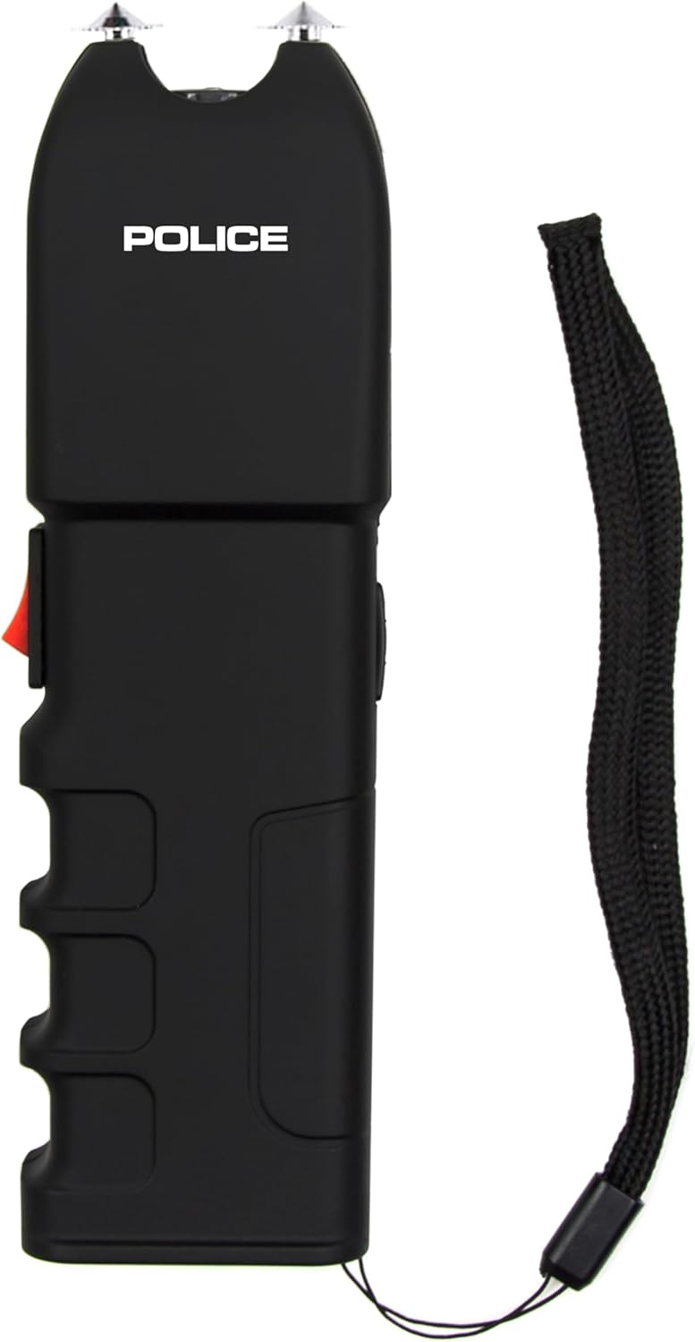 POLICE Stun Gun for Self Defense 928 - High Voltage Rechargeable with LED Flashlight, Compact & Heavy Duty, Personal Security for Women & Men - Black