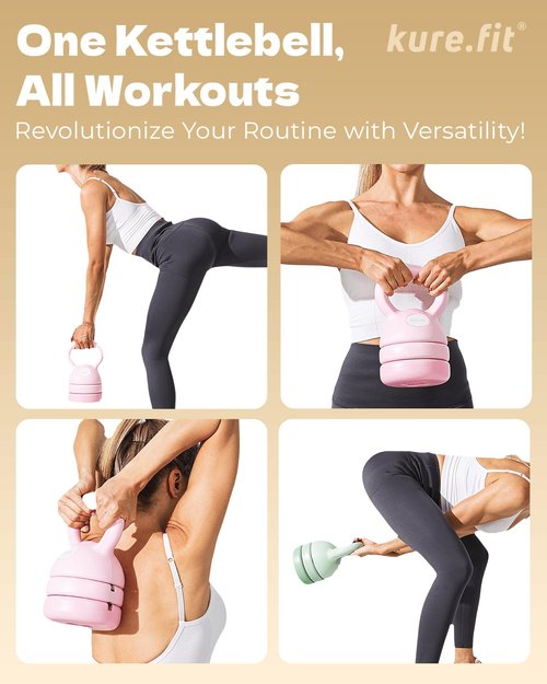 kure.fit Adjustable Kettlebell | 5 lb - 12 lb | Kettlebell Weights Set for Home Gym | Full-Body Workouts, Strength Training, Weight Loss | Fabric Booty Band | Beginners & Women | Teal Blue
