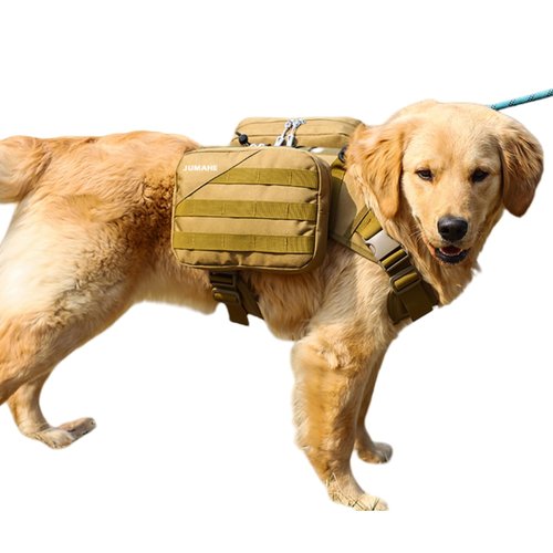 GooCare x Jumahe Dog Hiking Backpacks, for 85-125 lbs Large-Giant Dogs, Dog Hiking Back Pack, 5 Adjustable Buckles, Large Capacity 2 Spacious Side Bags, Breathable Waterproof Fabric (Khaqi)