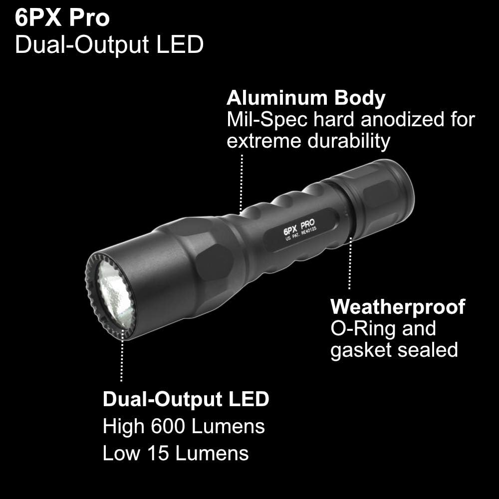 SureFire 6PX Pro 600 Lumen Tactical EDC Flashlight Bundle with 4x Extra CR123A Batteries and Lightjunction Battery Case