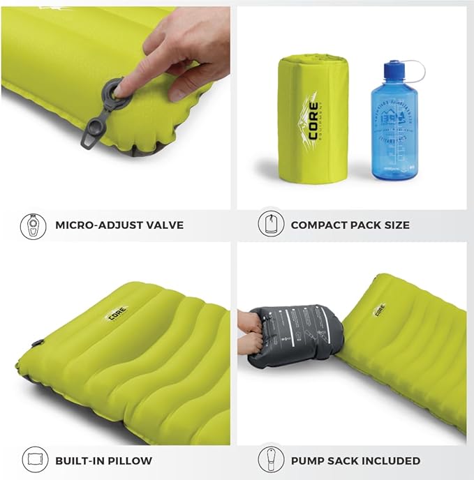 CORE Sleeping Pad for Camping | Perfect Ultralight Sleeping Mat for Tents & Camping Gear | Lightweight & Inflatable Blow Up Mattress for Travel, Hiking & Outdoor Use