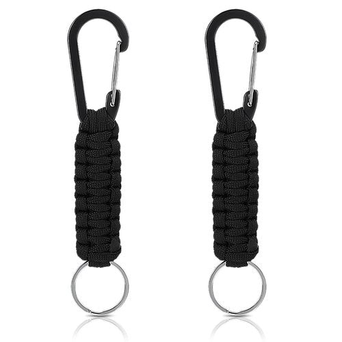 COMNICO Carabiner Keychain, 2 Pcs Small Paracord Keychain Aluminum Military Braided Key Chain D Ring Lanyard Clip Heavy Duty Key Ring Hanger Hook for Outdoor Camping Travel