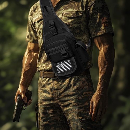 Vdones CCW Sling Bag Gun Crossbody Bag Everyday Carry Shoulder Bag Mens EDC Chest Bag