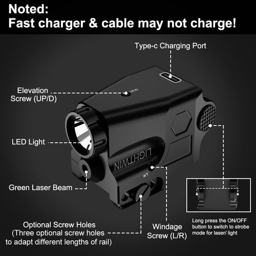 Compact 600 Lumens Green Laser Light Combo for Glock Taurus Walther Springfield S&W, Steady & Strobe Mode for Laser & Light, 3 Holes for Better Mounting - Illuminate Your Path with Precision