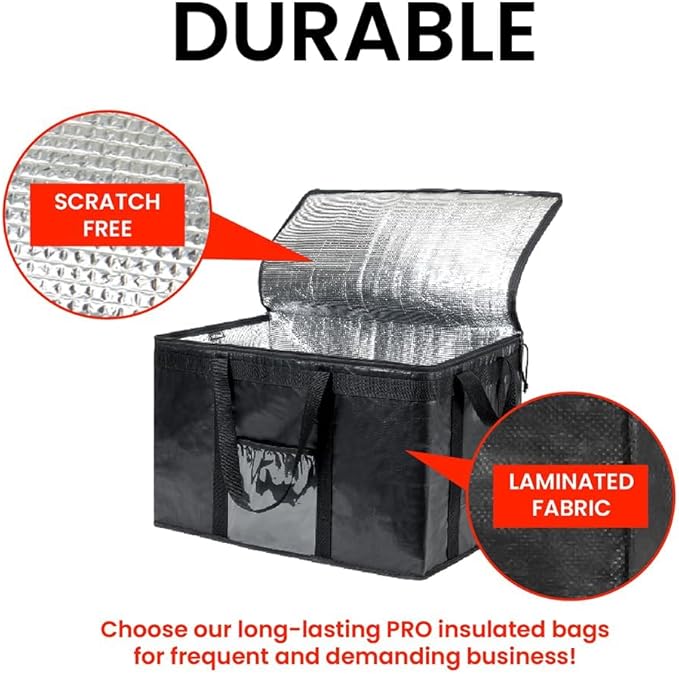 NZ home Durable PRO Insulated Cooler Bag and Food Warmer (3XL, 4 pack) for Delivery & Grocery Shopping with Zippered Top, Black Commercial Grade