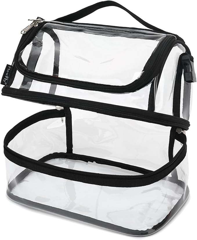 FlowFly Double Decker Cooler Insulated Lunch Bag Large Tote for Boys, Girls, Men, Women, With Adjustable Strap,Clear