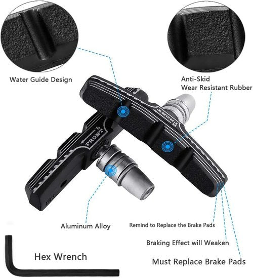 Hapleby 4PCS Premium Bike Brake Pads, Professional Mountain Bicycle V-Brake Pads, Bike Brake Blocks Kit, for Free Hex Wrench