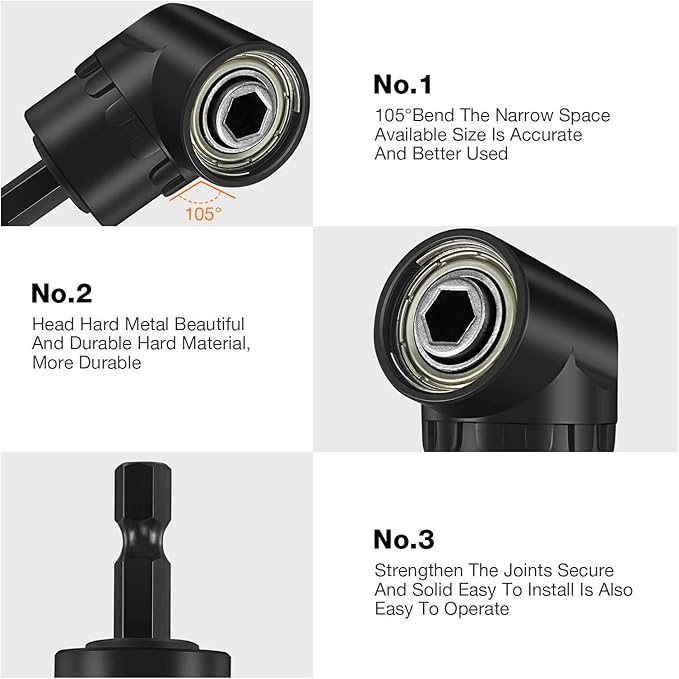 Impact Grade Socket Adapter Set - 3 Pcs Extension Drill Bit Socket Wrench Adapter for Impact Driver 1/4 3/8 1/2" Drive, 105 Degree Right Angle Drill Attachment for Household Workplace Industry