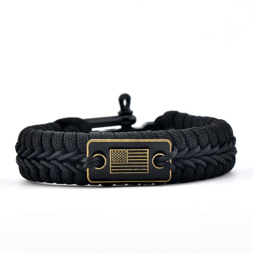 MONOBIN 550 Paracord Bracelet with Bow Shackle, Tactical Survival Bracelet with Bronze USA Flag for Men Camping and Emergency