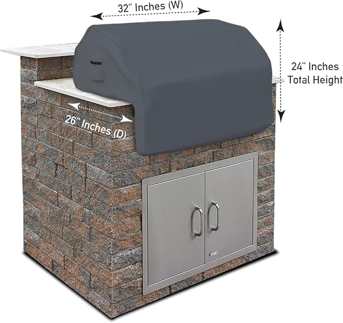 Covers & all Built-in Outdoor Grill Cover, Durable 12 Oz Waterproof Cover Max Material with Air Pocket & Elastic for Snug Fit (32" W x 26" D x 24" H Inches, Grey)