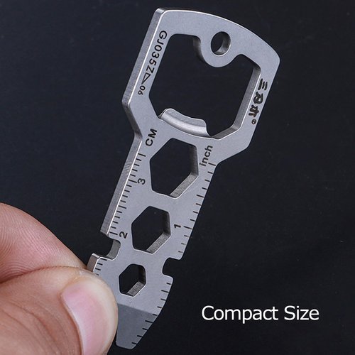 Sanrenmu EDC Pry Bar 6-in-1 Tool with Bottle Opener Inch/CM Ruler Wrench Multi Function Mini Compact Stainless Steel Keychain GJ035Z