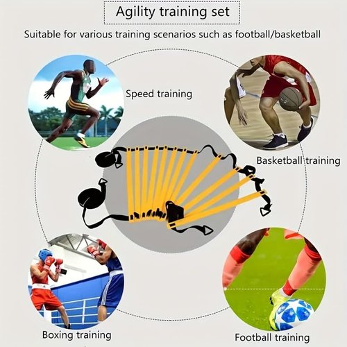 Agility Ladder Speed Training Equipment Set 20ft Agility Ladder, 4 Steel Stakes，12 Soccer Cones, Running Parachute and Carry Bag, Speed Training Equipment for Soccer Football Basketball (Red)