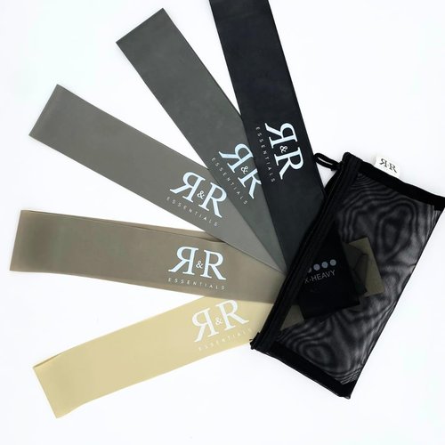 Reggie and Ronnie Essentials 5-Pack Resistance Bands Set with 5 Levels – Includes Travel Bag for Workouts Anywhere (Neutral)