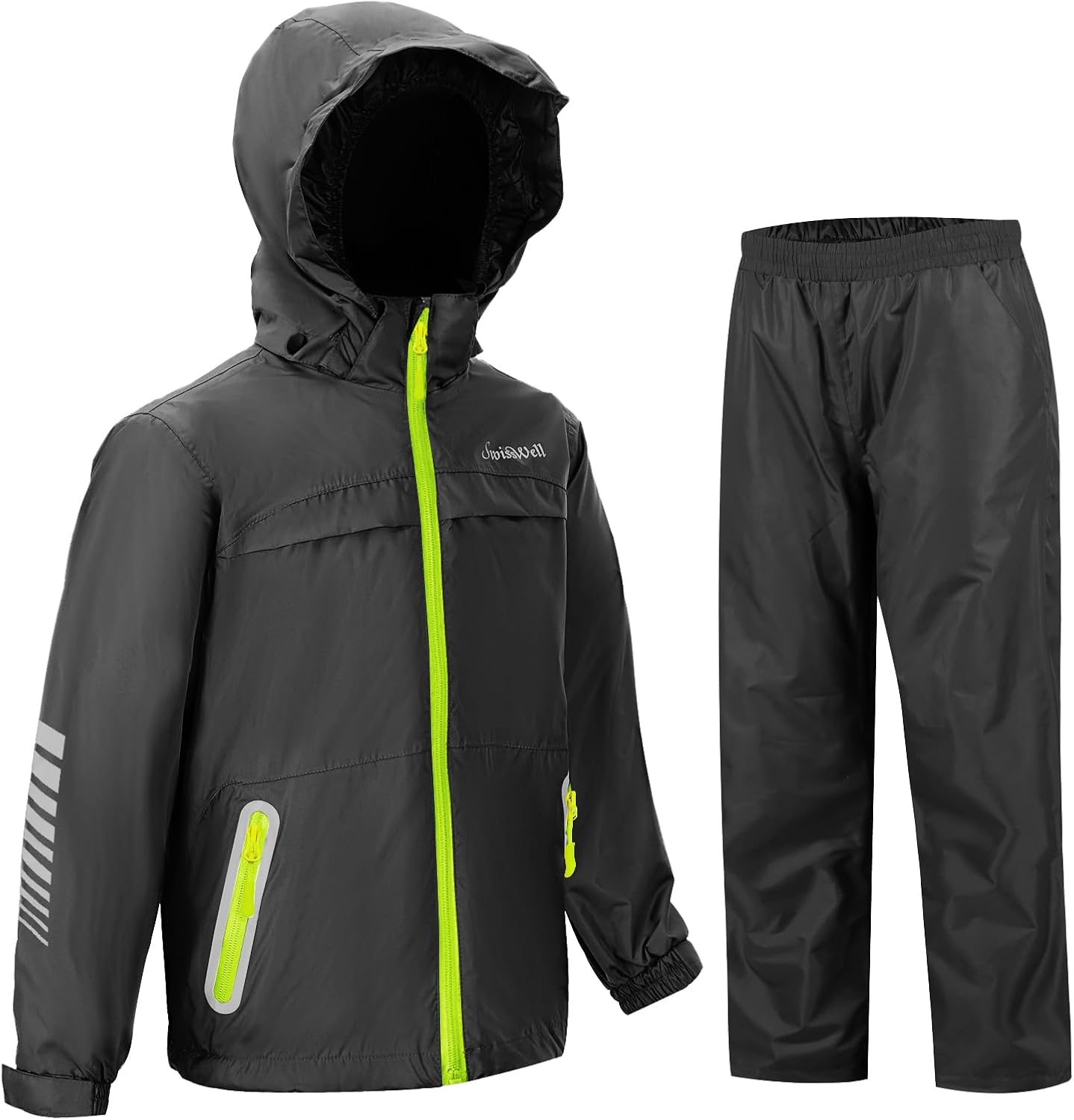 SWISSWELL Kids Rain Gear Boys Girls Youth Waterproof Rain Suit Breathable Reflective Raincoat and Pants