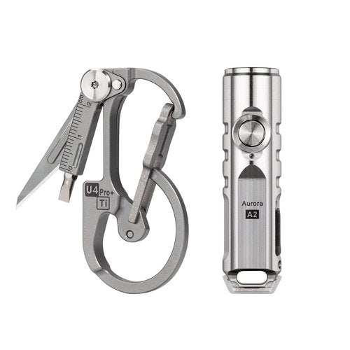 RovyVon U4 Pro Plus Titanium EDC Keychain Carabiner and RovyVon A2 G4 Keychain Flashlight USB C Rechargeable Bundle