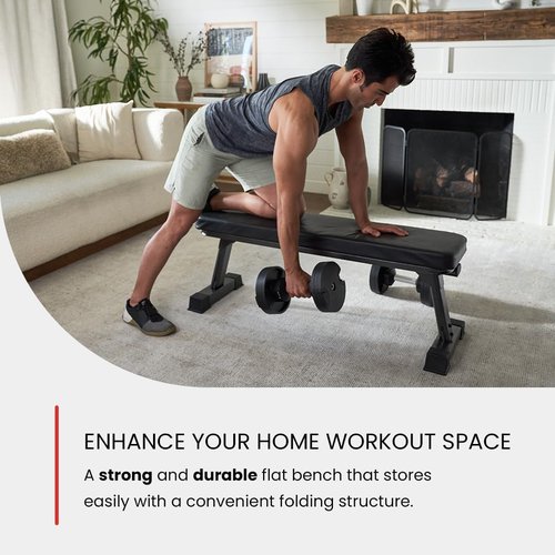 Finer Form Gym Quality Foldable Flat Bench for Multi-Purpose Weight Training and Ab Exercises - Free PDF Workout Chart Included