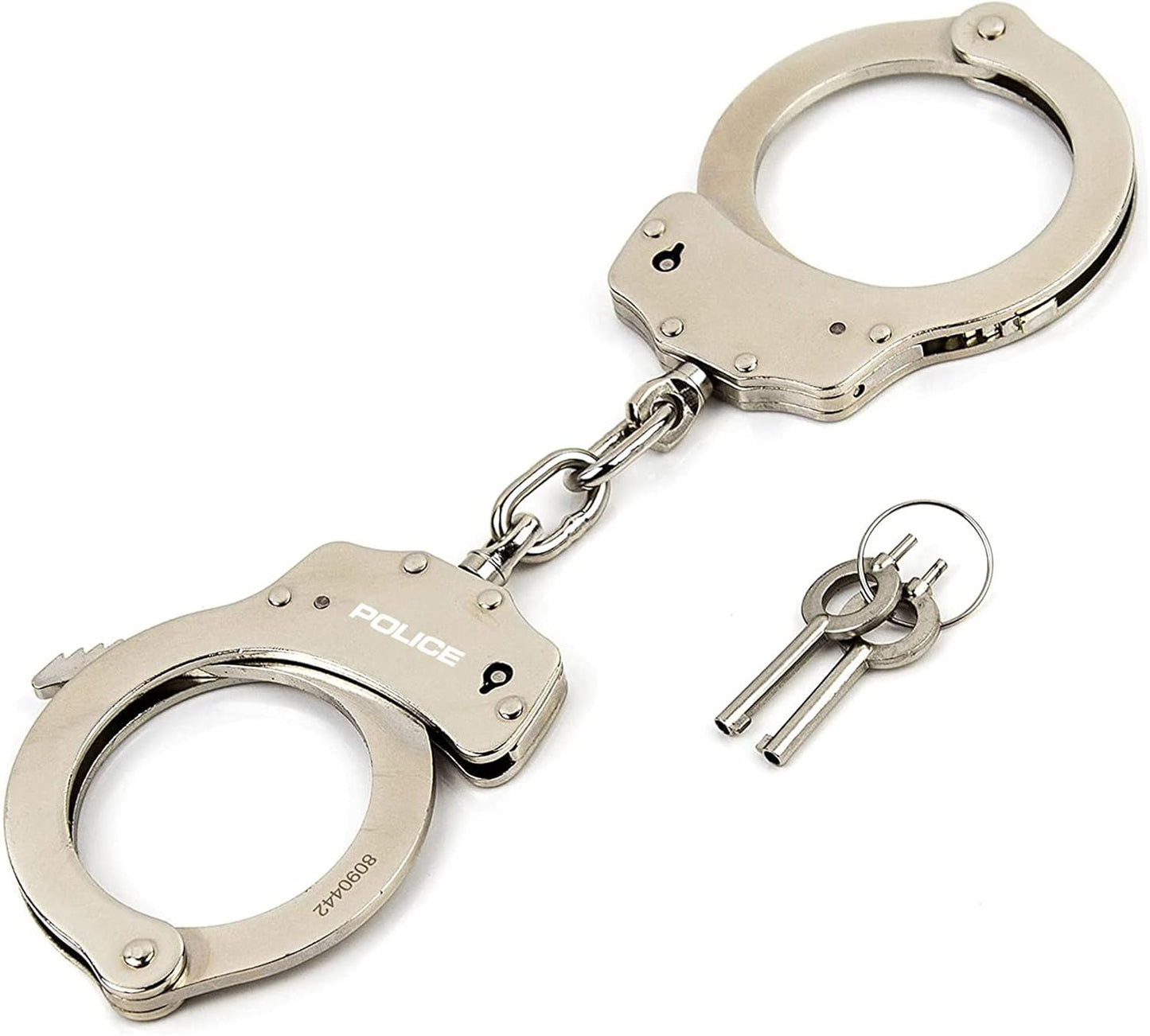 POLICE Handcuffs – Heavy Duty Grade Professional Steel Hand Cuffs, Double Lock Metal Silver Finish for Security & Personal Safety