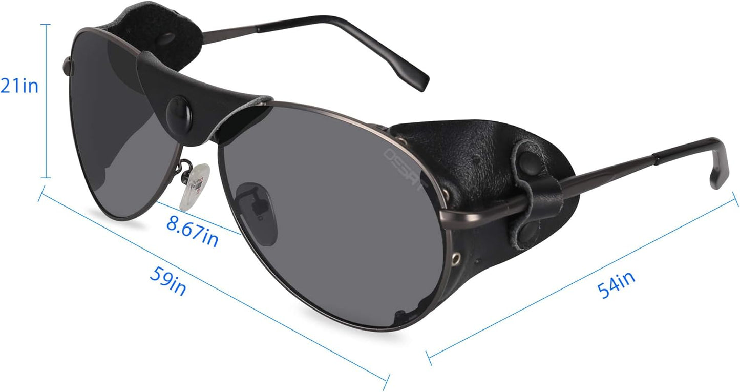 OSSAT Polarized sunglasses with side shields cowhide wind proof sunshade Classic Mountain Fishing eyewear
