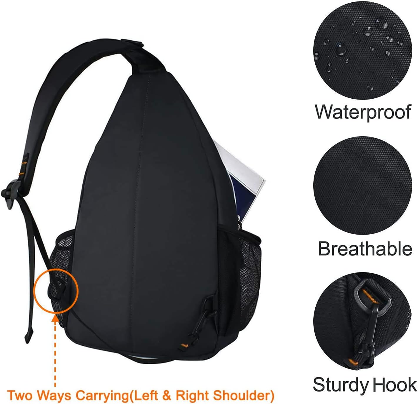 MOSISO Rope Sling Backpack (Up to 13 inch), Multipurpose Crossbody Chest One Shoulder Outdoor Travel Hiking Daypack, Black