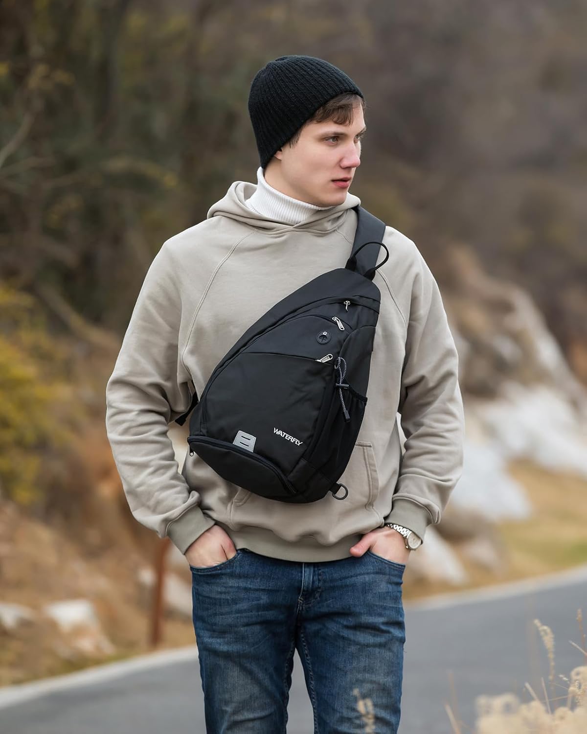 WATERFLY Sling Bag Crossbody Backpack: Over Shoulder Daypack Casual Cross Chest Side Pack