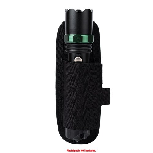 TACNEX Compact Tactical Flashlight Holster Duty Belt Flash Light Pouch MOLLE Vest Backpack Light Holder Adjustable Torch Carrier Stretchable Light Sheath fit 1"-1.25" Barrel Dia Vertical Carry BK