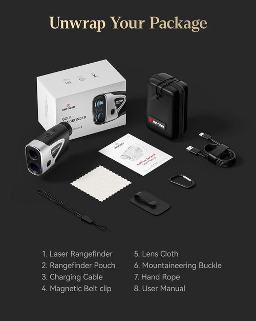 REDTIGER Range Finder Golf, 1200 Yards Golf Rangefinder with Slope, Light-Adaptive Display, 7X Magnification, Flag Lock Vibration, Rechargeable Laser Range Finder with Magnet, GolfVue Series 2