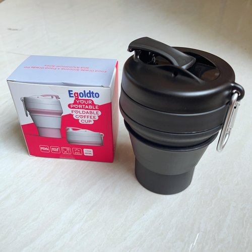 Egoldto Collapsible Coffee Cup, 16 OZ 480ml Silicone Travel Folding Cup, Leak Proof BPA Free Portable Cup, Travel mug with Lids for Camping hiking (16OZ)