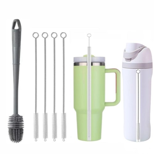 Long Handle Bottle Brush,Straw Cleaner Brush Compatible for Stanley Cup, Water Bottle Cleaner Brush Set Fit for Owala Water Bottle,Plus Extra Long Straw Cleaner Brush
