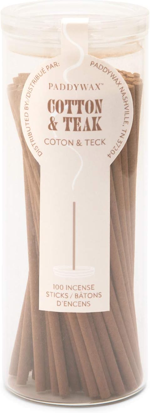 Paddywax Candles Haze Collection Incense Sticks in Glass Jar, 100-Piece, Cotton & Teak