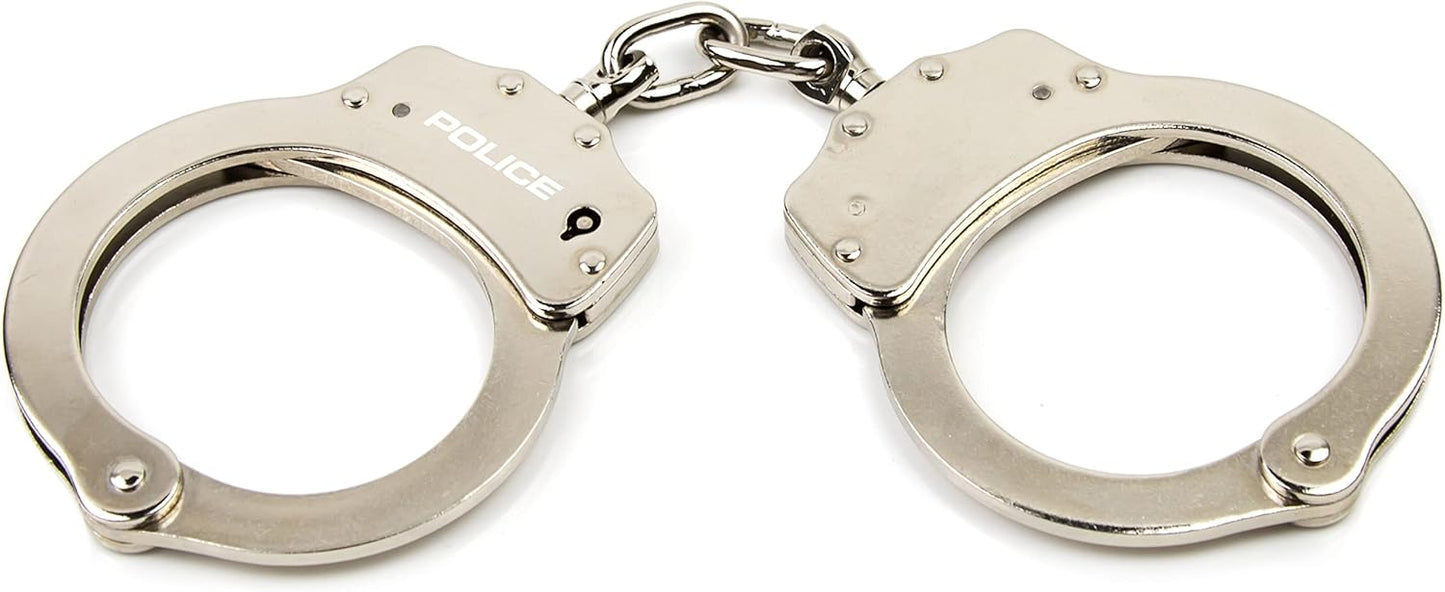 POLICE Handcuffs – Heavy Duty Grade Professional Steel Hand Cuffs, Double Lock Metal Silver Finish for Security & Personal Safety