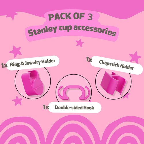 Stanley Cup 3-Pack Accessories - 40oz & 30oz Tumbler with Clip-On Handle, Ring, Chapstick & Key Holders