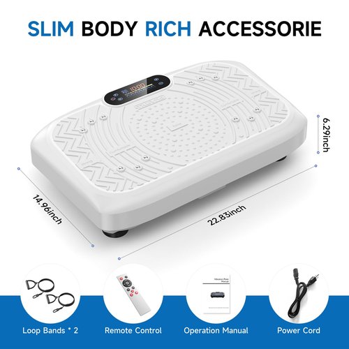 Vibration Plate Exercise Machine Weight Loss, Full Body Workout Vibration Plate Lymphatic Drainage, 199 Adjustable Speeds Power Shaping Vibrating Plate 450 Lbs Capacity Fitness Platform White