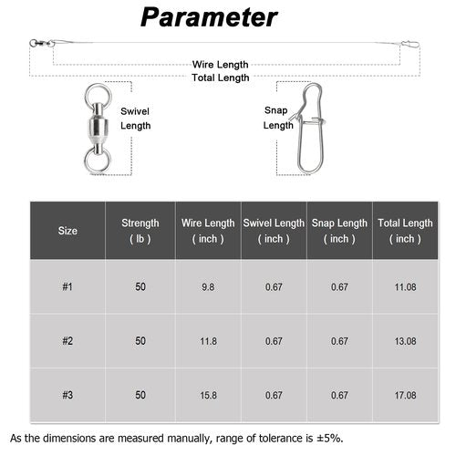 AMYSPORTS Stainless Steel Fishing Leader Saltwater Stainless Rigs Fishing Leader Lure Heavy Wire Fishing Leaders Steel White Nickel #2 50lb 11.8in 20pcs