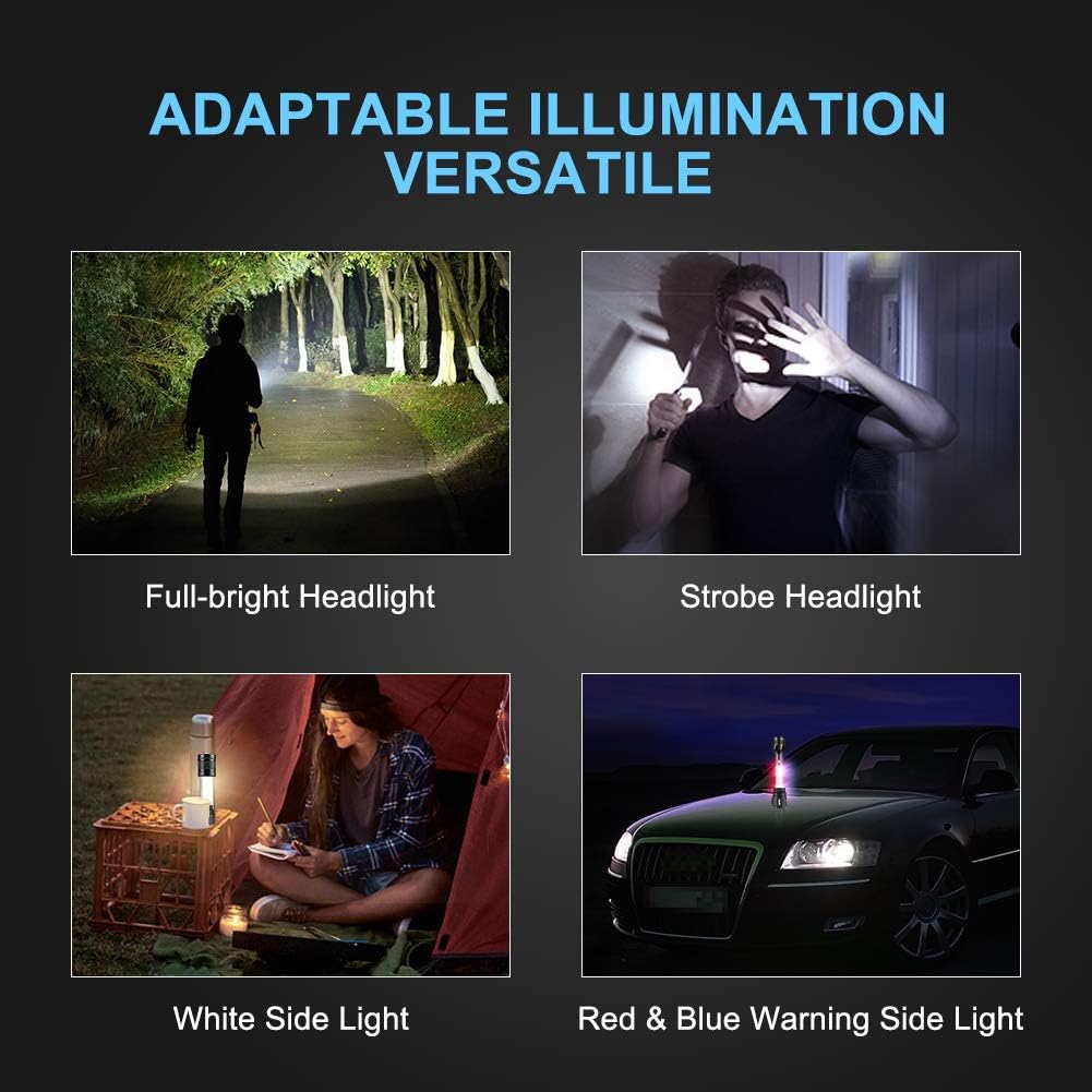 NPET T10 Car Flashlight 500 Lumens LED COB Light Solar Powered USB Rechargeable Tactical Multi-Function Torch Tool with 120dB Siren Window Breaker Seat Belt Cutter Compass for Camping