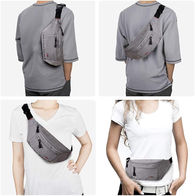 2 Packs Fanny Packs for Men and Women, Water Resistant Sports Waist Pack Bag Bum Bag for Travel Hiking Running (Black + Gray)