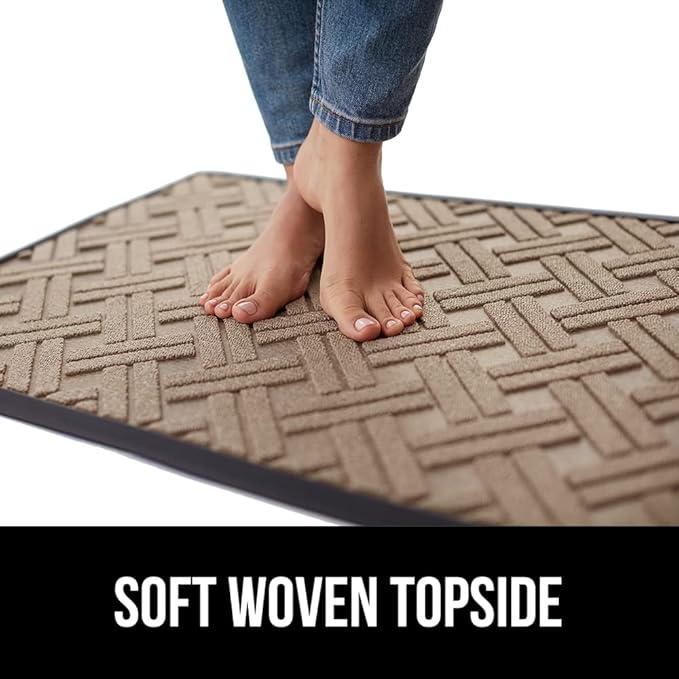 GORILLA GRIP 100% Waterproof All-Season WeatherMax Doormat, 23x35, Durable Natural Rubber, Stain and Fade Resistant, Low Profile, Indoor Outdoor Door Mats, Easy Clean Entrance Mat, Taupe Basket Weave