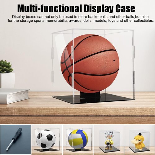 NETGOG Basketball Display Case Stand, Clear Acrylic Basketball Display Box with Removable Stand Holder Storage Dustproof Basketball Display Stand for Baseball Soccer Volleyball Collectibles