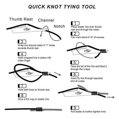 SF 2 in 1 Fishing Line Knot Tyer Quick Knot Tying Tool with Steel Cord Zinger Retractor Fly Fishing Anglers Tool Fly Fishing Angler Accessories Black