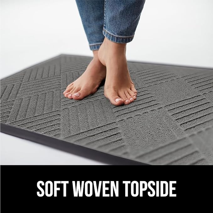 GORILLA GRIP 100% Waterproof All-Season WeatherMax Doormat, Durable Natural Rubber, Stain and Fade Resistant, Low Profile, Indoor Outdoor Door Mats, Easy Clean Patio Entrance Mat, 23x35, Steel Diamond