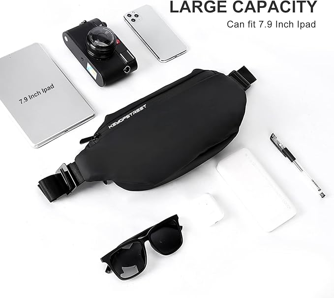 Crossbody Fanny Pack for Men, Large Waterproof Waist Bag Pack, Fashionable Chest Belt Bag for Men Travel Running Cycling Sports, Carrying All Phones
