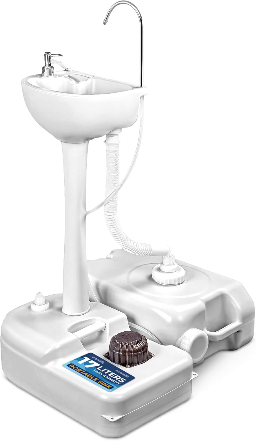 SereneLife Portable Camping Sink with 19L (5+ Gallon) Water Tank, Hands-Free Foot Pump, Soap Dispenser & Towel Holder, Compact Design with Carry Handle – Perfect for Camping, Worksites, Outdoors