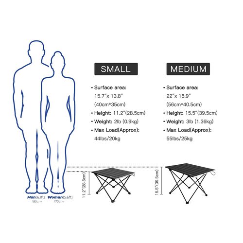 MOON LENCE Folding Beach Table, Small Folding Table, Outdoor Ultralight Aluminum Camping Table, Portable Compact Backpacking, Travel Table for Beach, Picnics, Cooking, Hiking