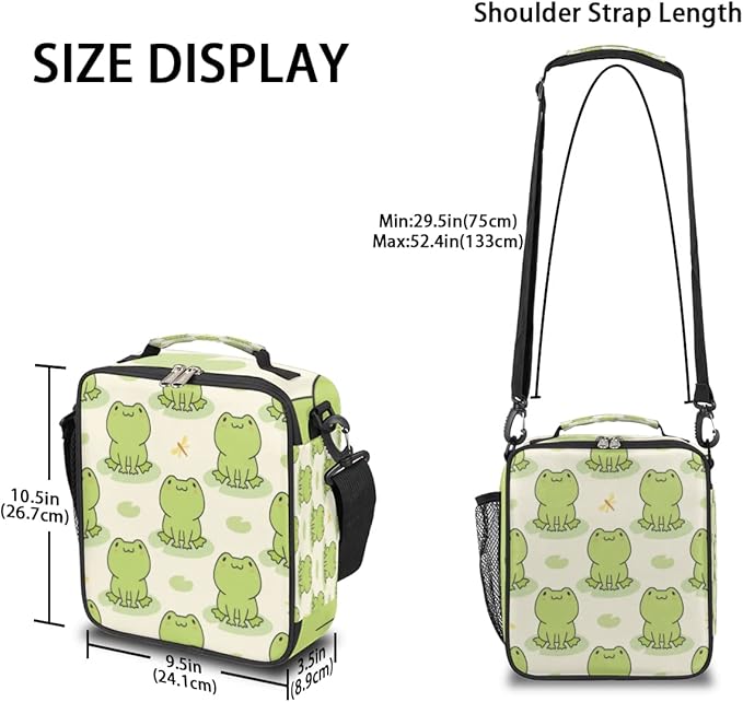 Pardick Cute Frog Kids Lunch Bag Animal Green Frogs Insulated Lunch Box for Boys Girls Waterproof Lunch Bento Tote Bags Thermal Lunchbox School Lunchbox Insulated with Shoulder Strap