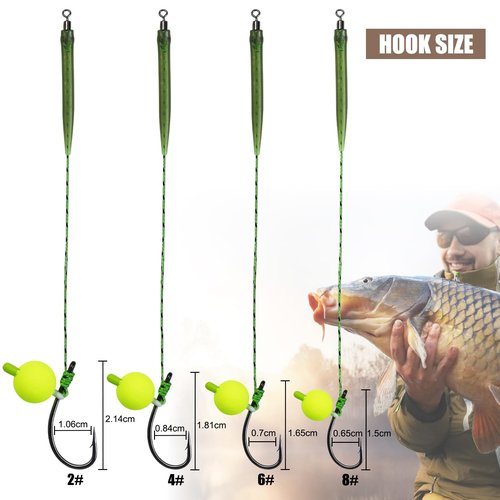 CWSDXM Hair Rigs Fishing Gear with Braided Thread Line, Carp Fishing Hooks Size 2/4/6/8, Swivel Snaps and Artificial Carp Boilie Eggs (Hair Rigs Fishing Size 6-10pcs)